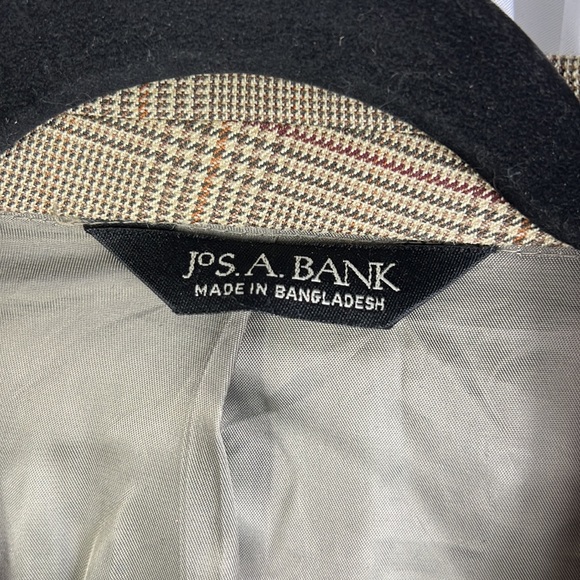 Jos A. Bank Wool Silk Blend Tan Brown Houndstooth Plaid Sports Coat Blazer 48R - Picture 3 of 15